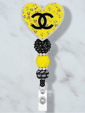 Fashion CC Yellow Floral Heart Beaded Badge Reel